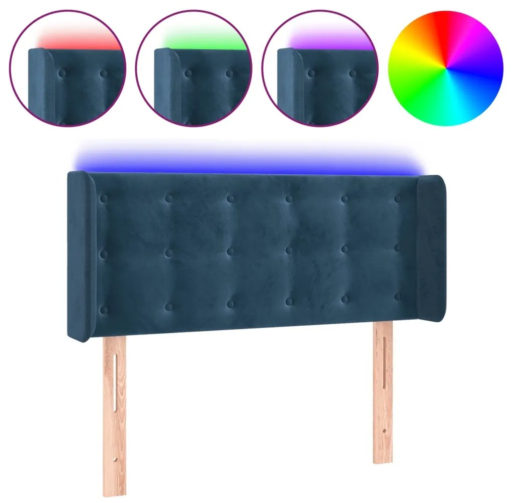 sötétkék bársony LED-es fejtámla 83 x 16 x 78/88 cm