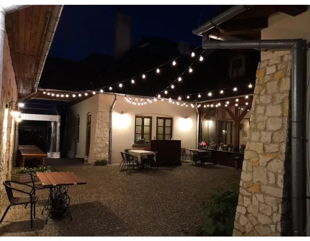 Kerti dekorációs fényfüzér | 15m + 16db LED izzó az árban | Kültéri égősor | Girland | IP44 E27
