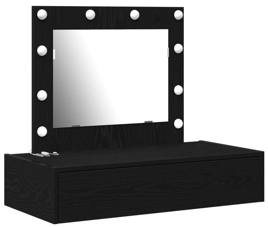vidaXL Öltözködőasztal tükör lámpákkal Fekete 83 x 40 x 70 cm Faanyag
