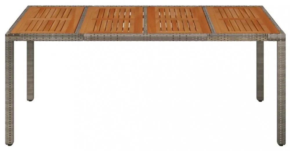 szürke polyrattan falapos kerti asztal 190 x 90 x 75 cm