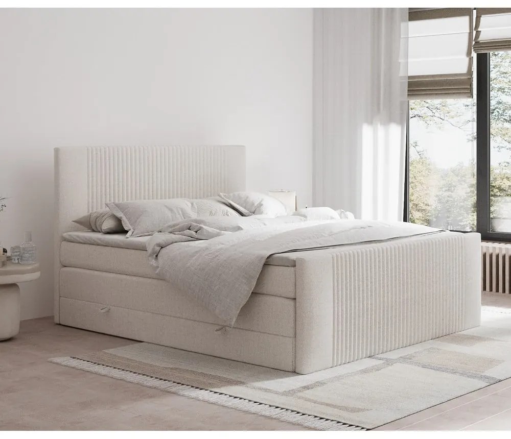 Bézs ágyneműtartós boxspring ágy 140x200 cm Bergamo – Maison de Rêve