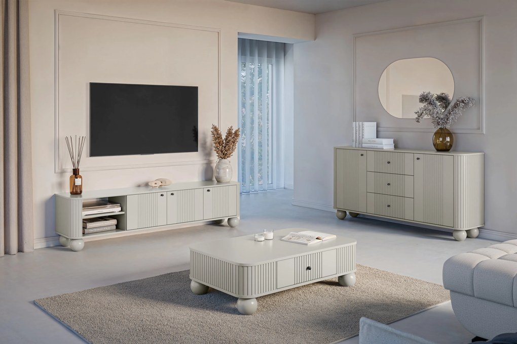 TV-szekrény Vesper 3D 187 cm - kasmír / fekete fogantyúk lábak golyók