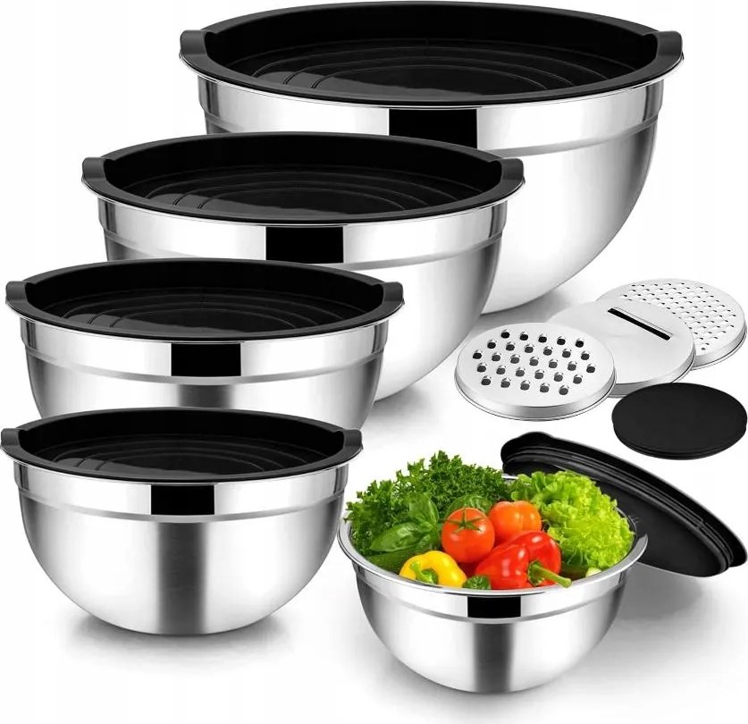 Fém Salátatál Szett Fedővel Tál Fedővel 5 Db-os