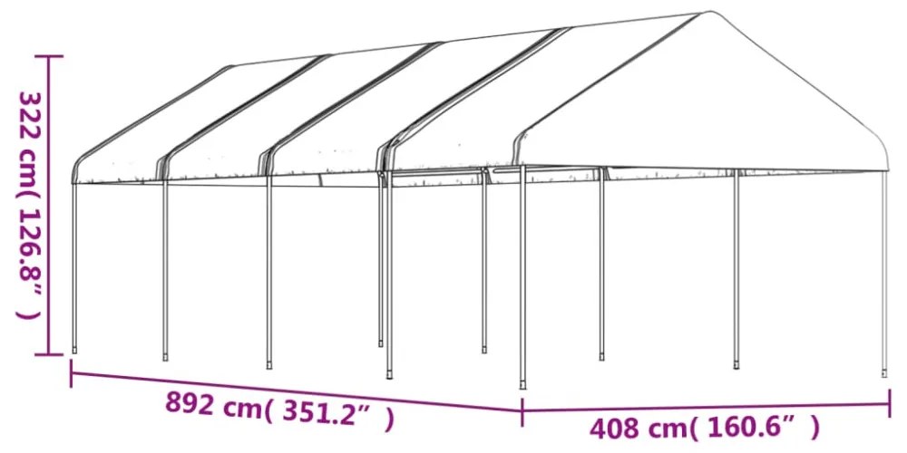 fehér polietilén pavilon tetővel 8,92 x 4,08 x 3,22 m