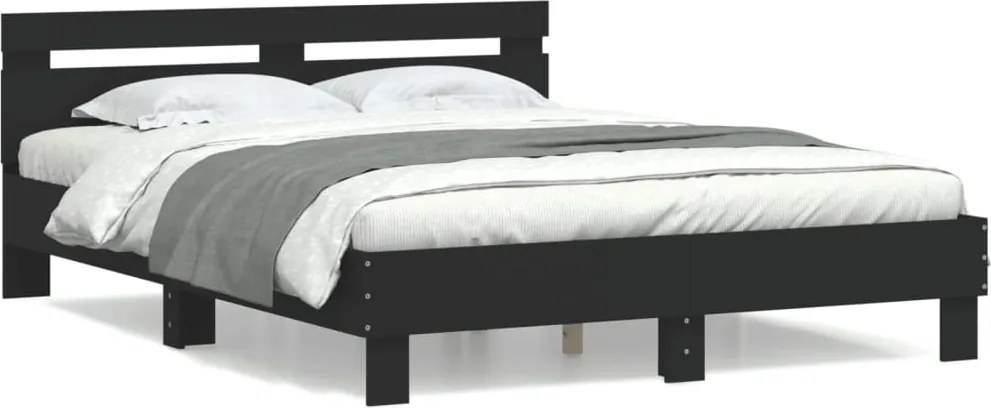 vidaXL fekete szerelt fa ágykeret fejtámlával 140 x 190 cm