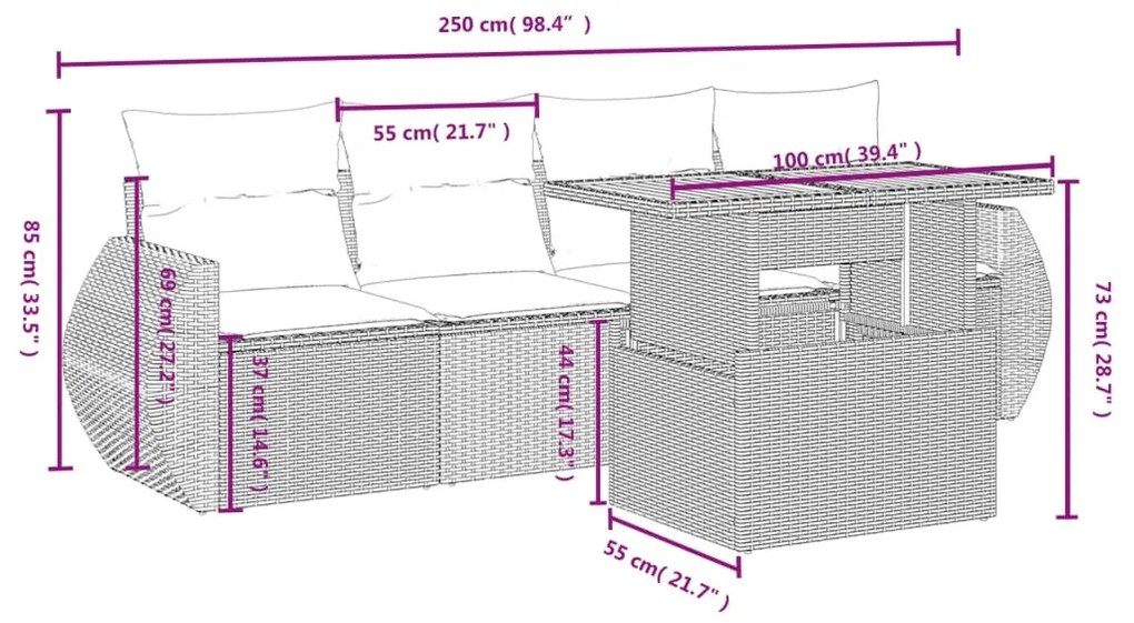 5 részes szürke polyrattan kerti ülőgarnitúra párnákkal