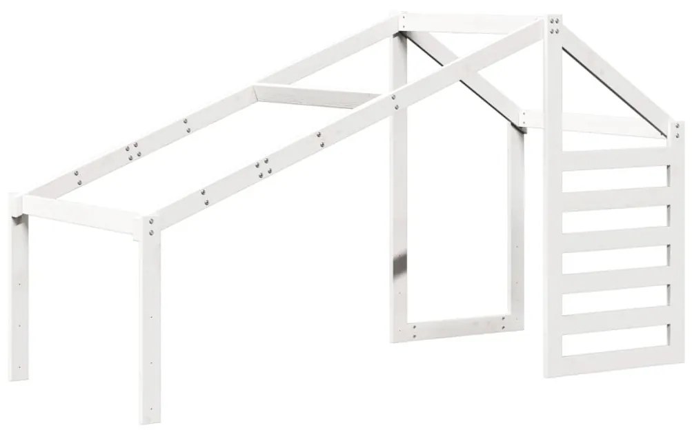 fehér tömör fenyőfa ágy emelettel és tetővel 80 x 200 cm