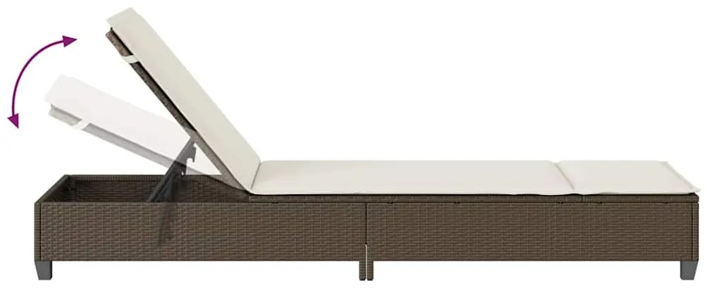 barna polyrattan napozóágy párnákkal 55x200x25,5 cm