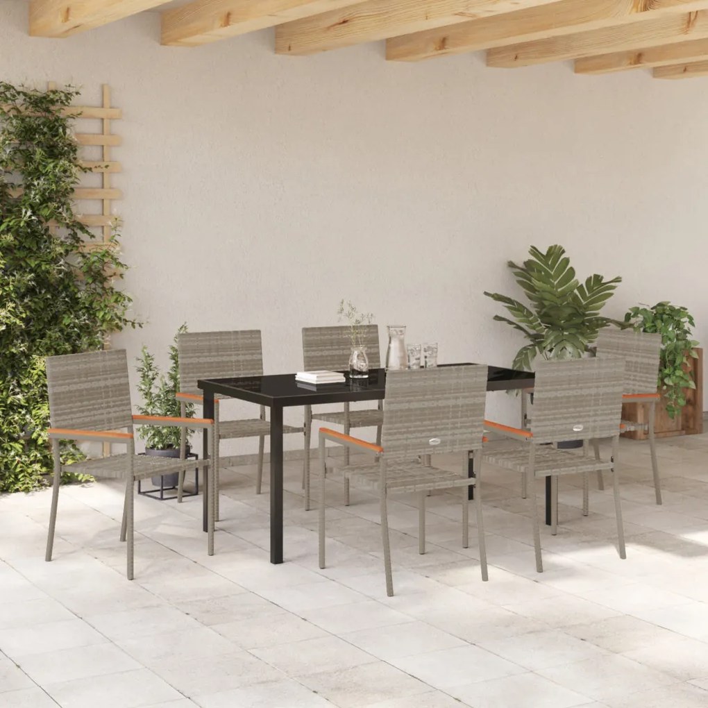 7 Darabos Kerti Étkező Készlet Szürke Poly Rattan