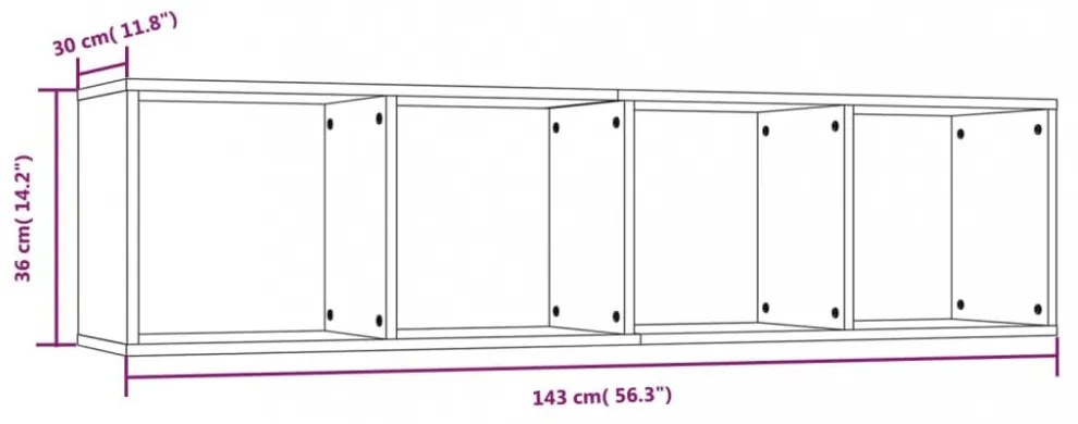 füstös tölgy színű szerelt fa könyv-/TV-szekrény 143x30x36 cm