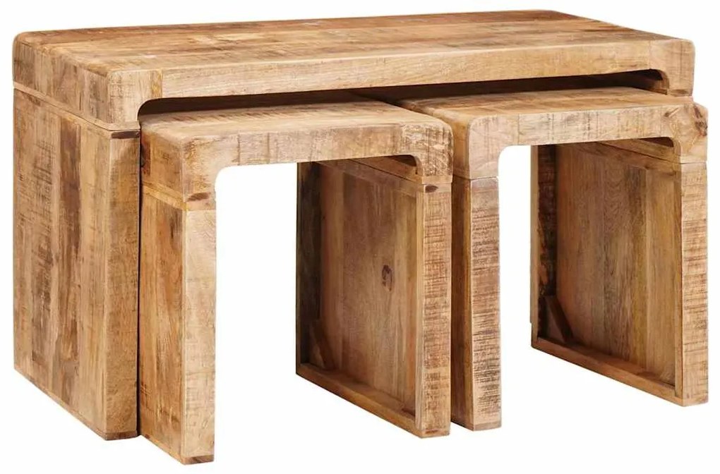 Egymásba helyezhető asztalok 3 pcs tömör mangófa