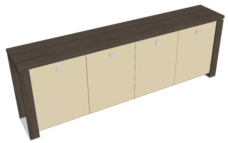 Verno+ alacsony szekrény 260 x 46 x 90 cm, üvegajtó, antracit tölgy / vanília