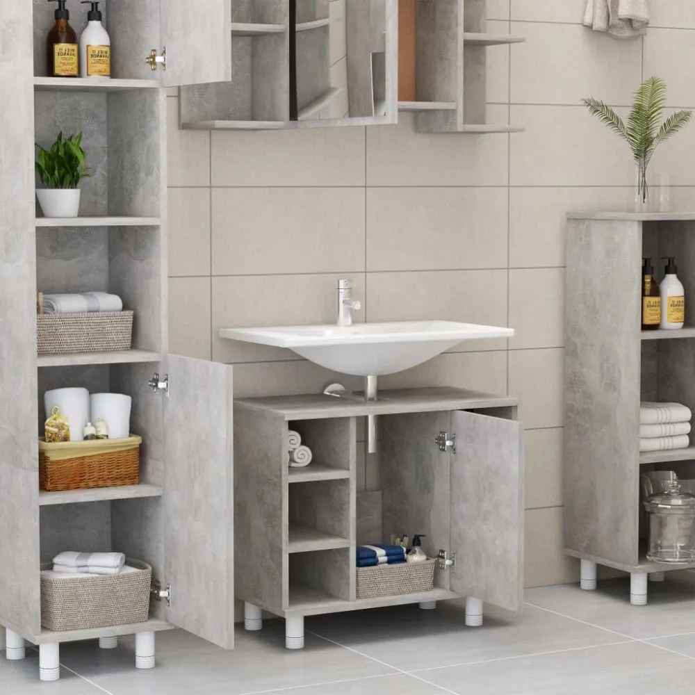 betonszürke szerelt fa fürdőszobaszekrény 60 x 32 x 53,5 cm