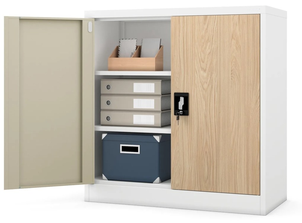 Alacsony fém irattartó szekrény BEATA, 900 x 930 x 400 mm, Eco Design: fehér/ sonoma tölgy