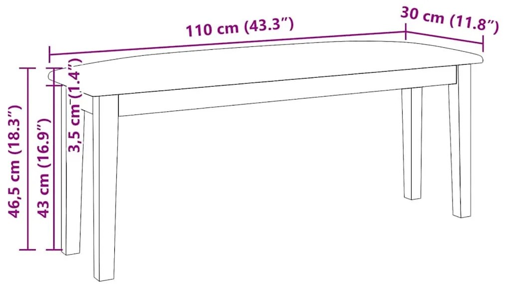 barna tömörfa gumiból pad 110 cm