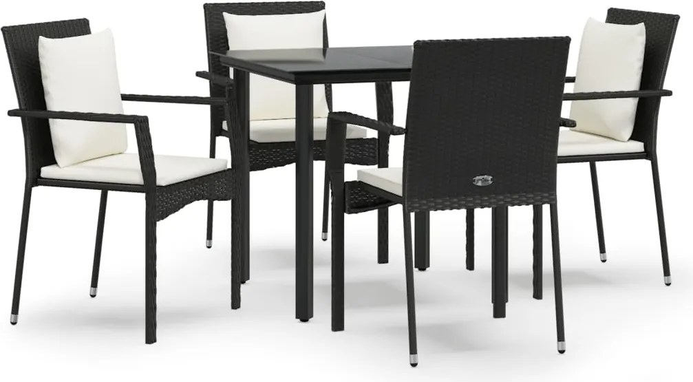 vidaXL 5 részes fekete polyrattan kerti étkezőgarnitúra párnákkal