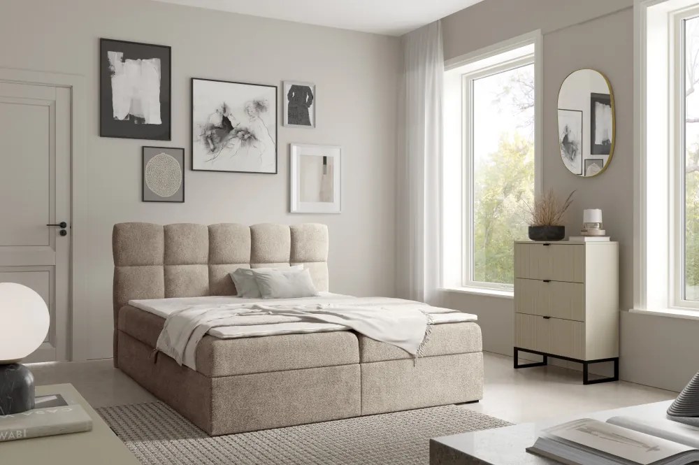 Boxspring ágy, 120x200, szürkésbézs Taupe, NEGRY