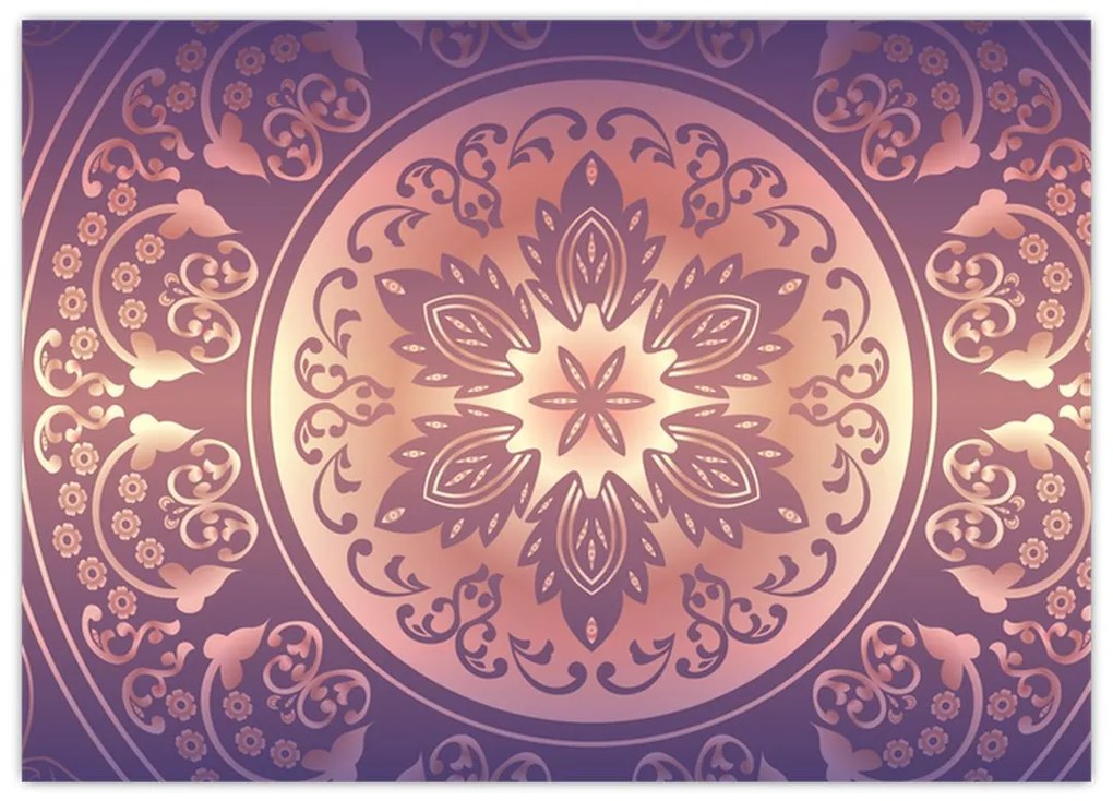 Kép - Mandala lila színátmeneten (üvegen) (70x50 cm)