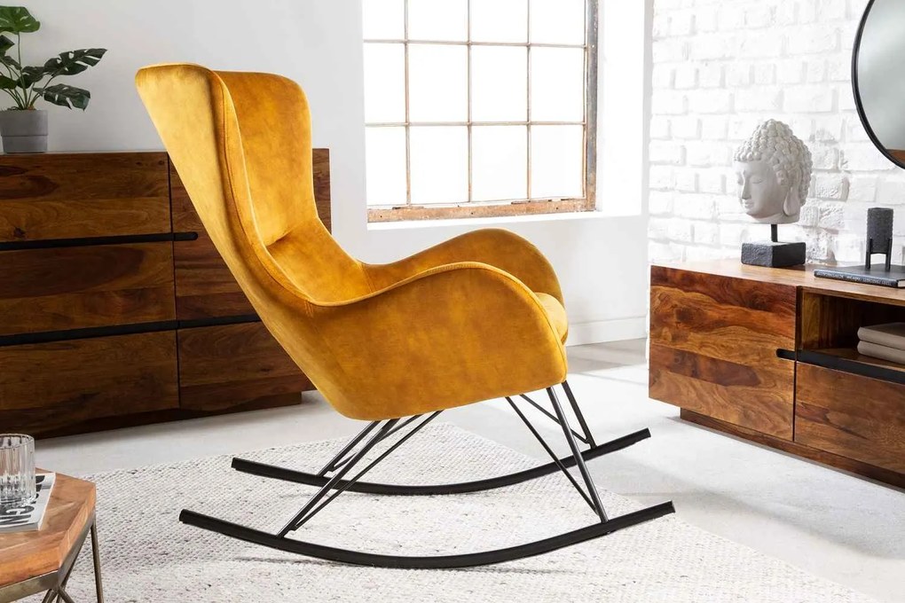 Design hintaszék Sweden mustársárga bársony