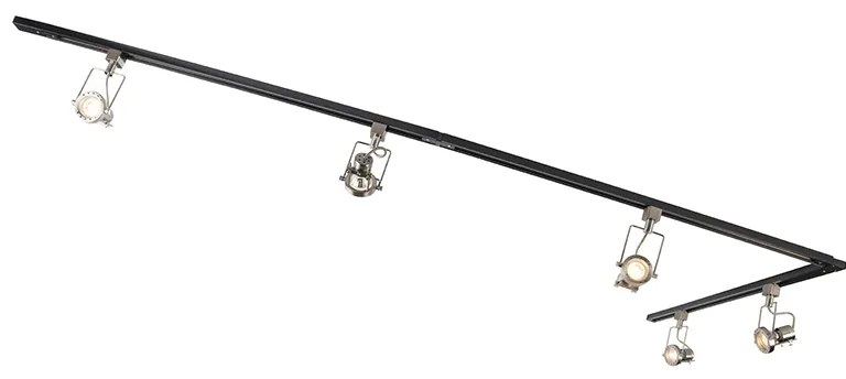 Sínrendszer 5 spotlámpával, 1 fázisú fekete acéllal - Suplux