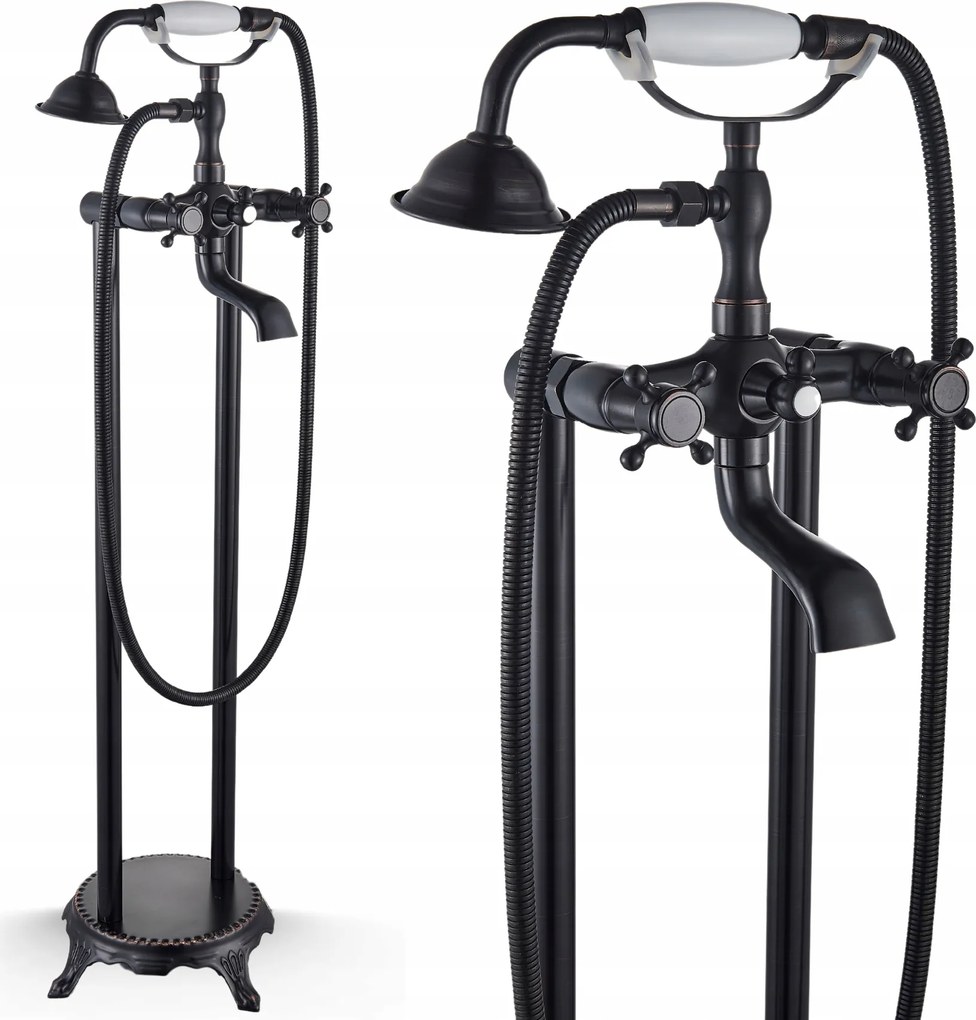 Kádtöltő Csaptelep Szabadon álló fürdőszoba zuhanyzóval Fekete matt Retro