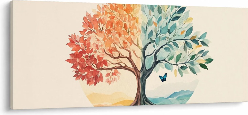Kép – Duális fa pillangóval (120x50 cm)