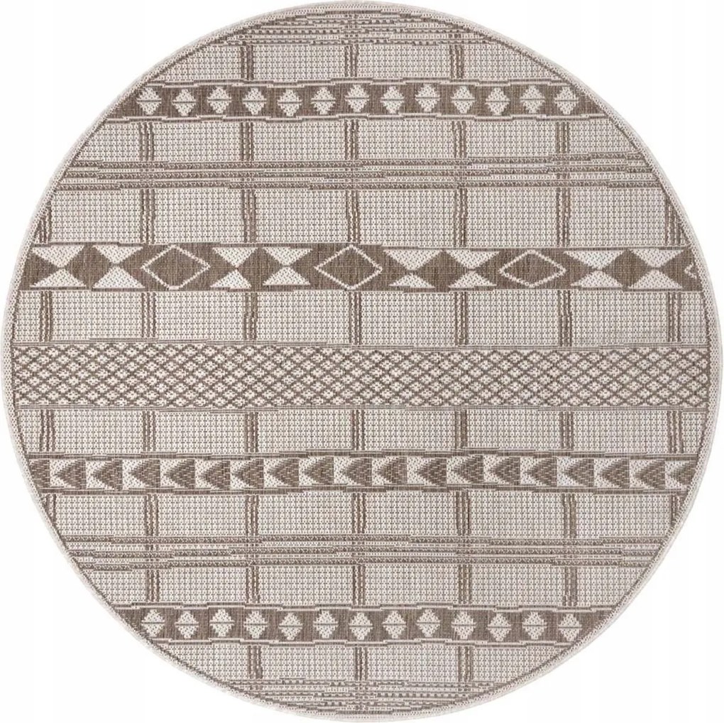 Kerek szőnyeg 120cm, lapos szövésű, zsinór szőnyeg, bézs-krémszínű