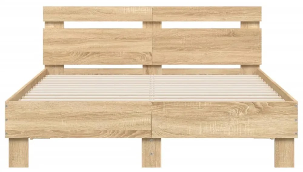 sonoma tölgy színű ágykeret fejtámlával és LED-del 120x190 cm