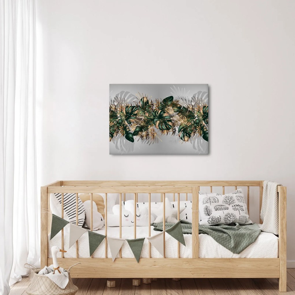 Kép - Gold-green, trópusi levelek (70x50 cm)
