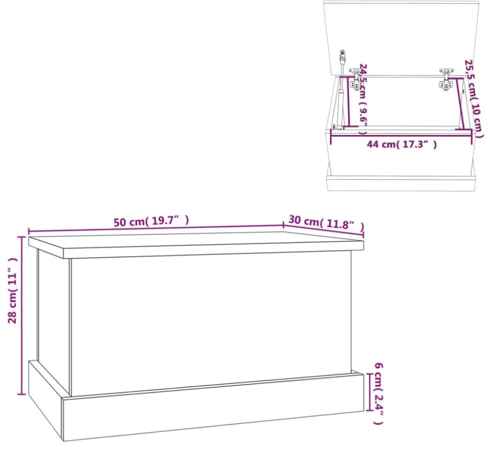 betonszürke szerelt fa tárolóláda 50 x 30 x 28 cm