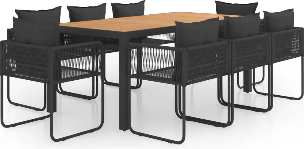 vidaXL 9 részes fekete és barna PVC rattan kerti étkezőgarnitúra