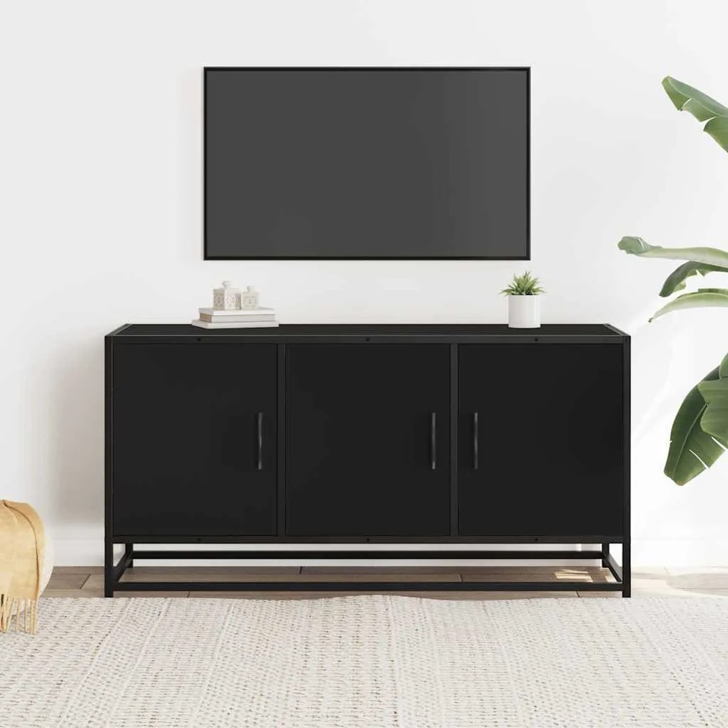 fekete szerelt fa és fém TV-szekrény 100x35x50 cm