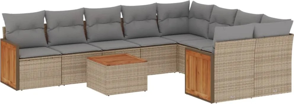 vidaXL 10 részes bézs polyrattan kerti ülőgarnitúra párnával