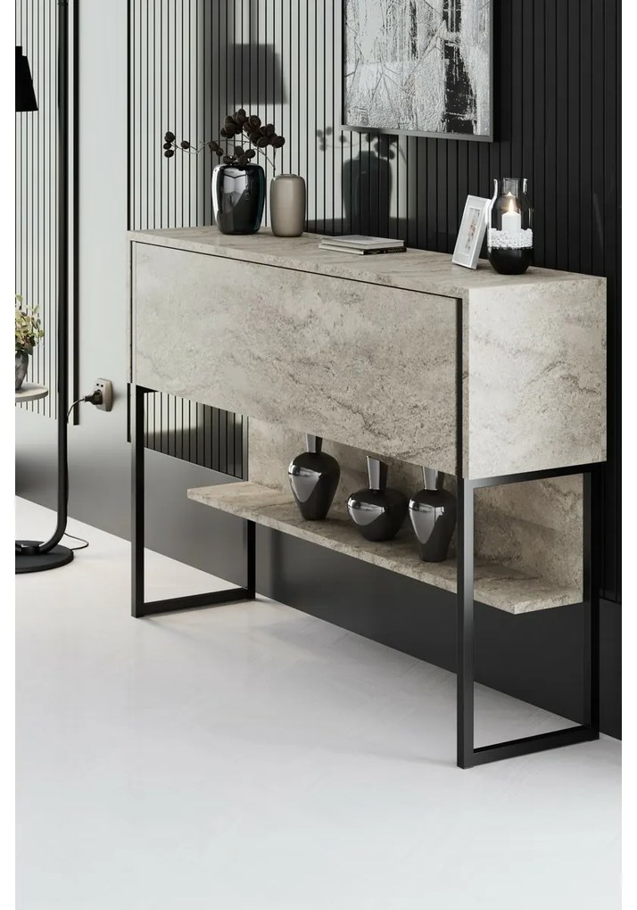 Luxe Travertine és fekete komód