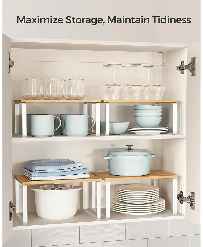 Bambusz fűszertartó, 2 db-os konyhai pult polcrendezők, natúr-fehér