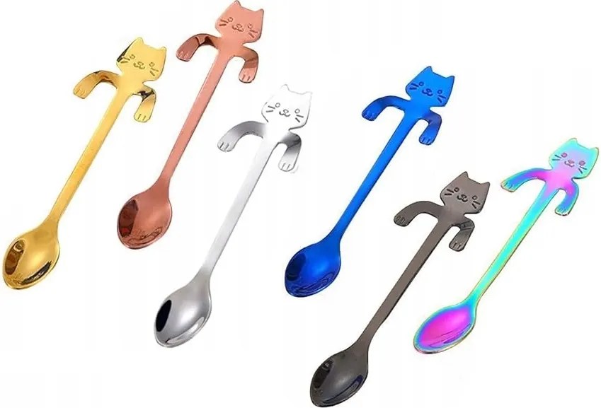 6x Esrise cica kanál kávéhoz és teához Színes akasztós kanál