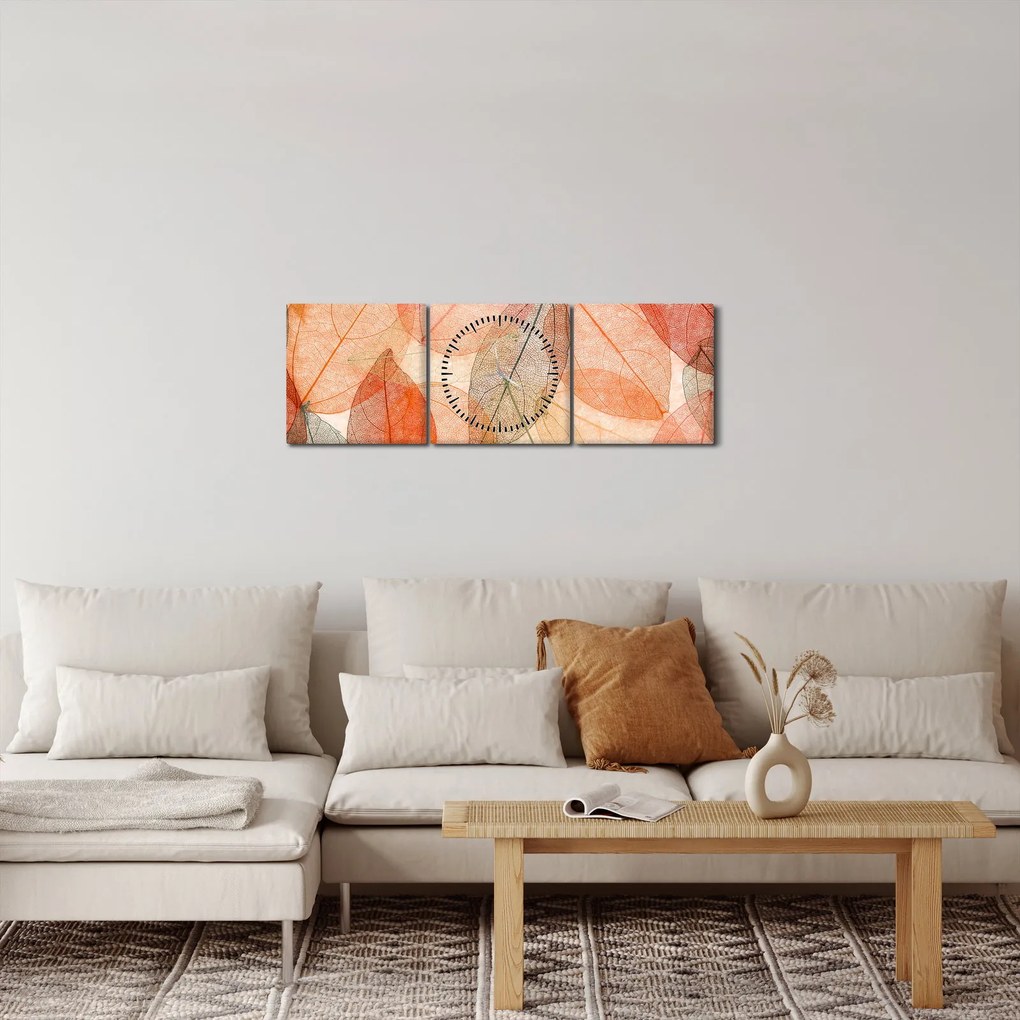 Festett őszi levelek képe (órával) (90x30 cm)