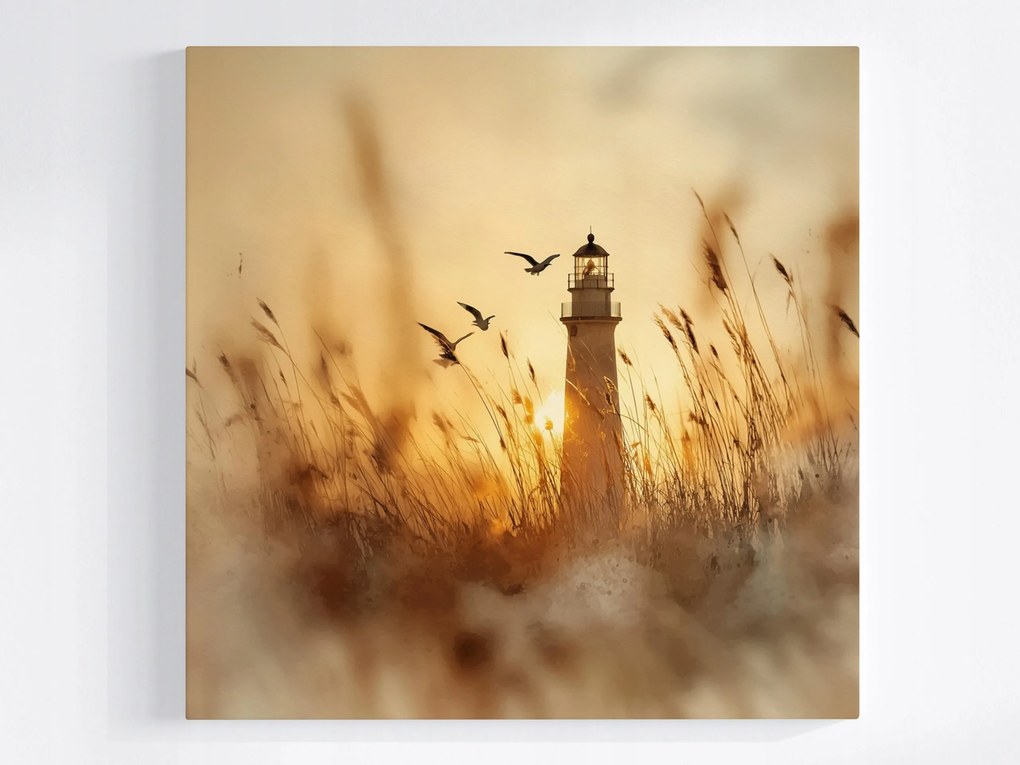 Canvas Vászonkép Világítótorony Naplemente Sirályok 40 x 40