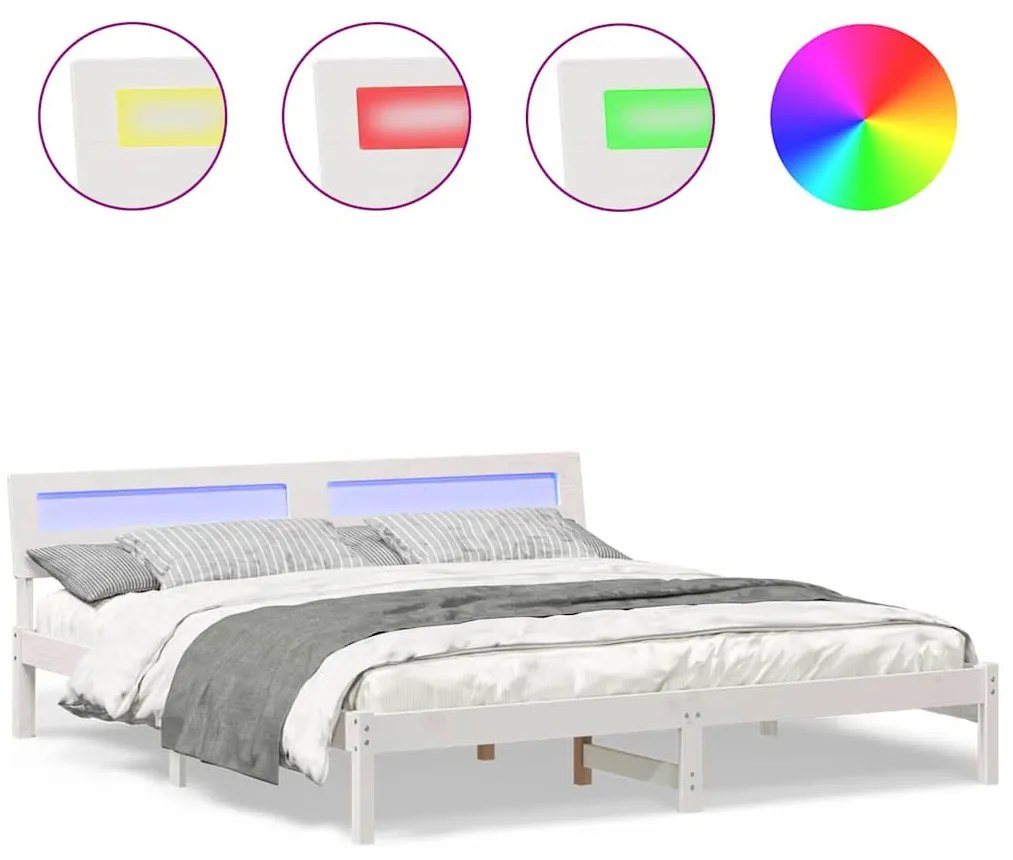 Ágykeret LED -es lámpákkal Fehér 200 x 200 cm faszínű
