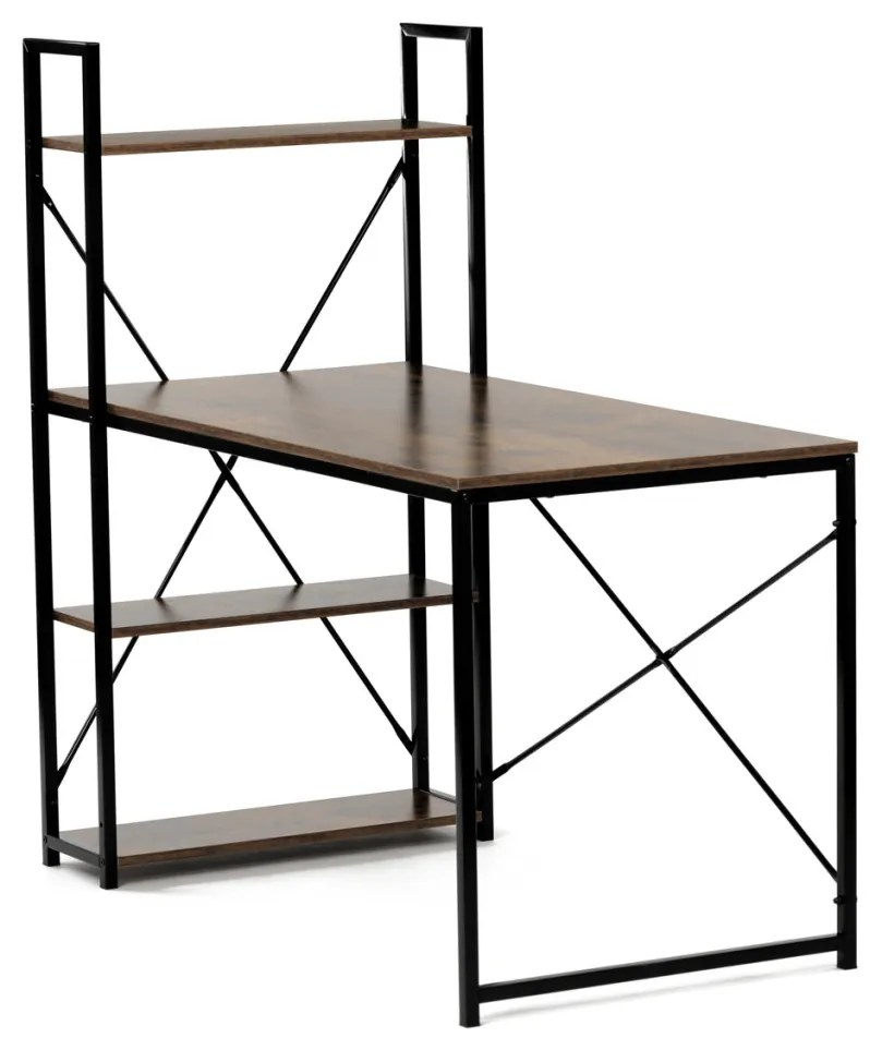 Birou cu raft, MDF, decor lemn vechi, metal negru
