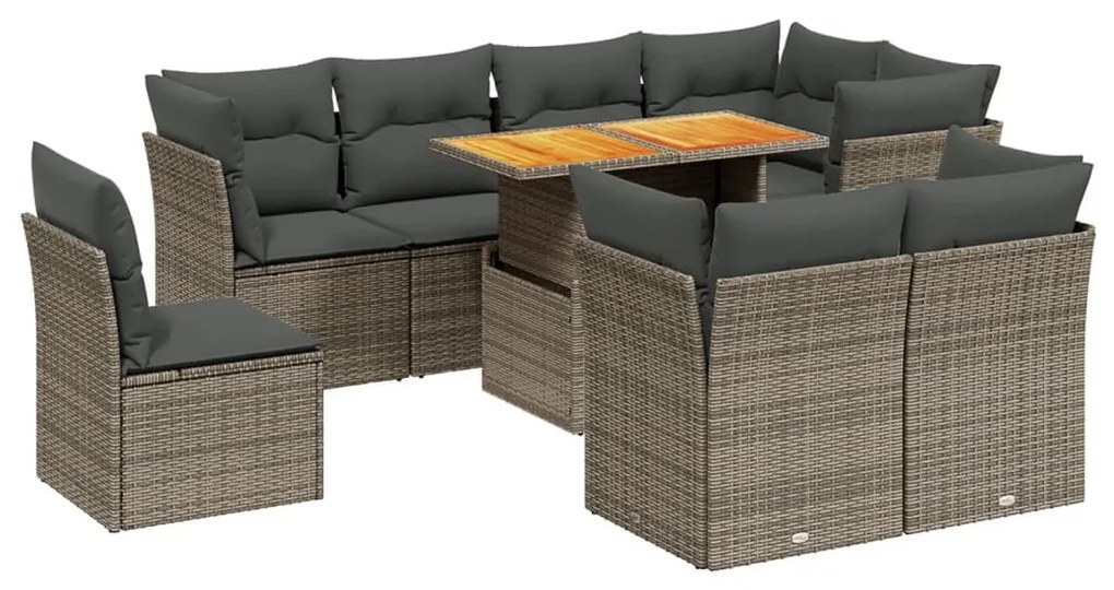 9 részes szürke polyrattan kerti ülőgarnitúra párnákkal