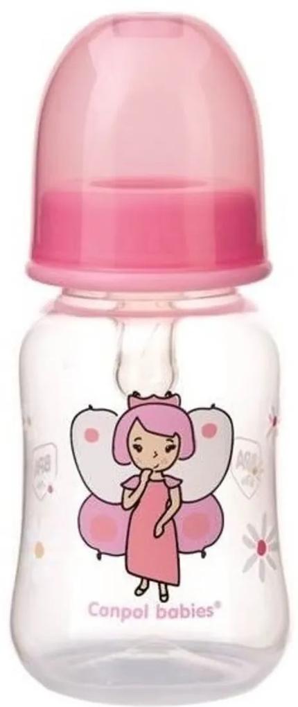 Canpol babies - Üveg tündérkés nyomtatott mintával, 125 ml - rózsaszín