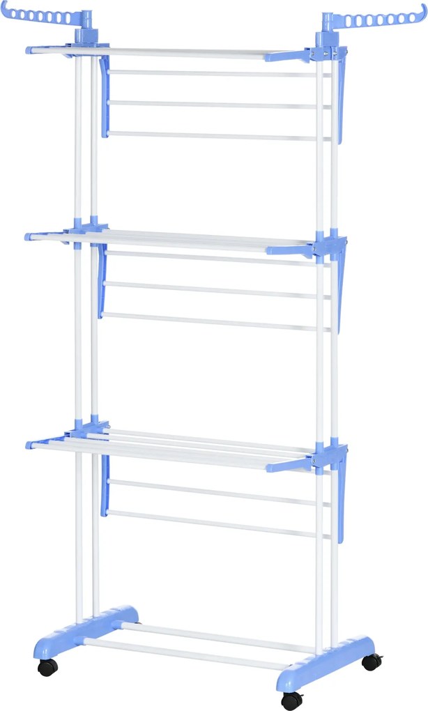 HOMCOM Ruhaszárító Torony Kerekekkel, 4 Szinttel, Kihúzható Szárító, Belső és Külső Használatra, Acél Kék 73 x 45,5 x 177 cm | Aosom