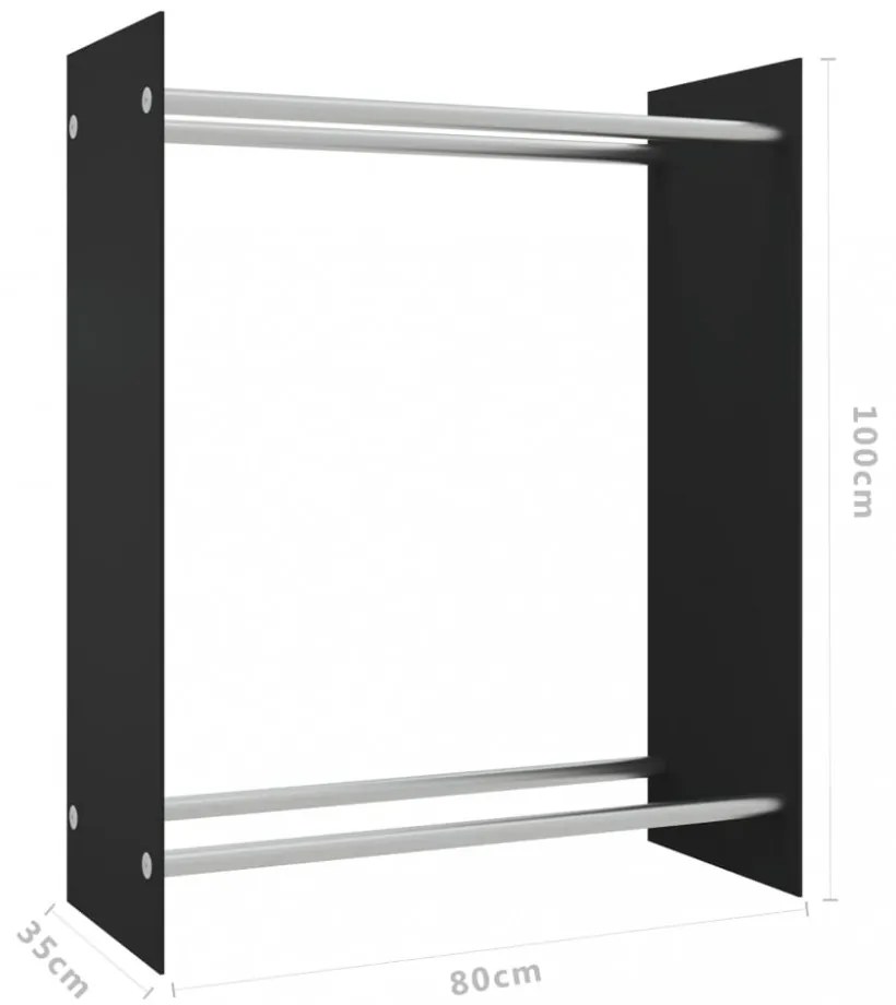 fekete edzett üveg tűzifatároló 80 x 35 x 100 cm