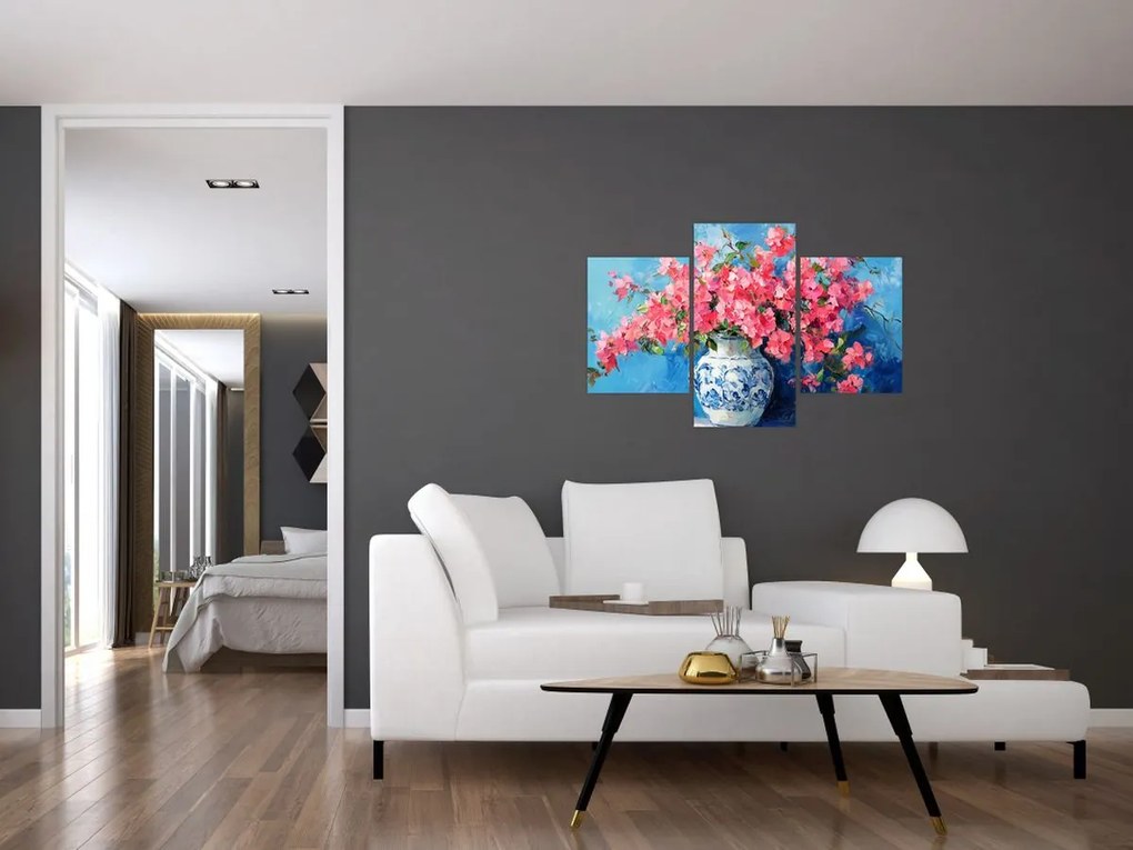 Kép - Váza rózsaszín virágokkal (90x60 cm)
