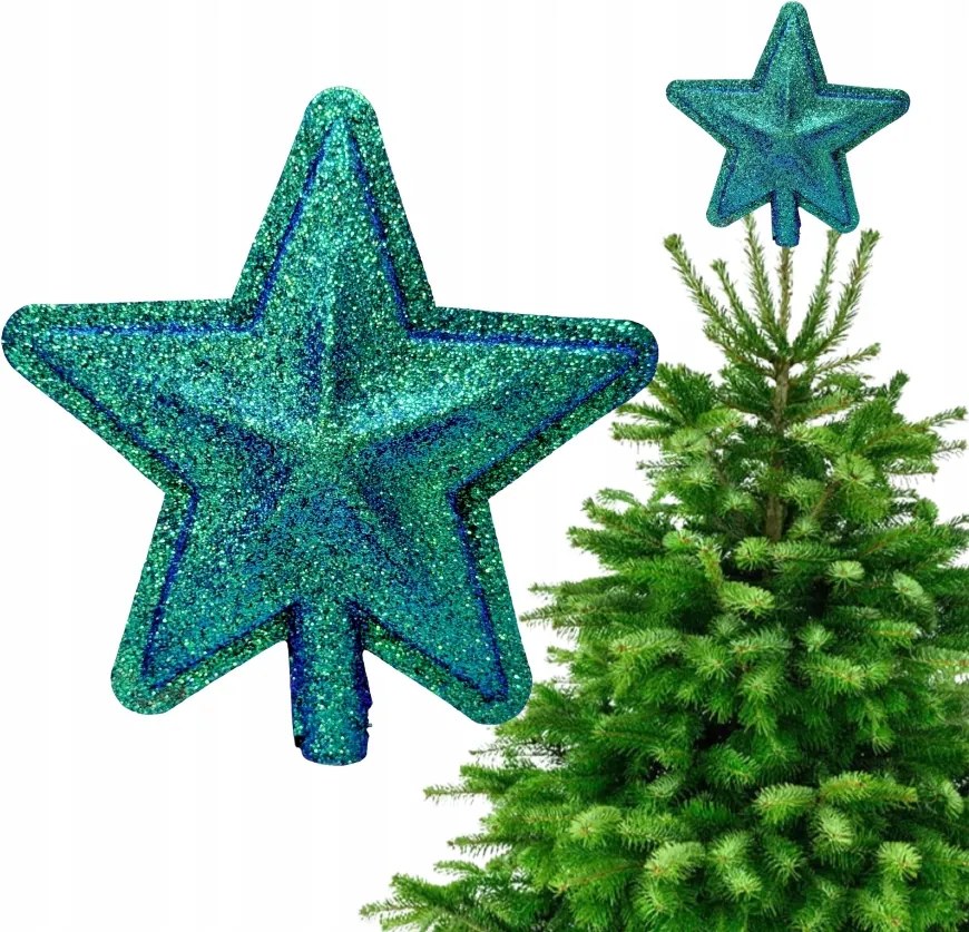 Holo Türkiz Csillag Karácsonyfadísz Csecsempés Karácsonyfa 18cm