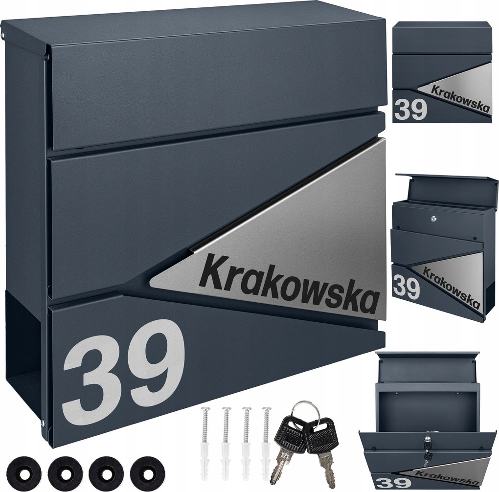 Postaláda Antracit Postaláda Házszámmal A4-ES Nagy Újságtartó