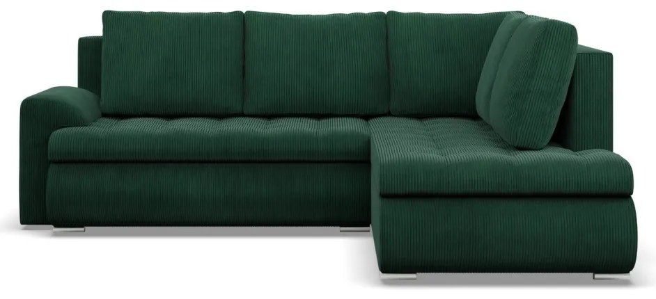 Tokio sarokkanapé, L alakú háttámlával, 2 ágyneműtartóval, kordbársony, jobboldali, zöld