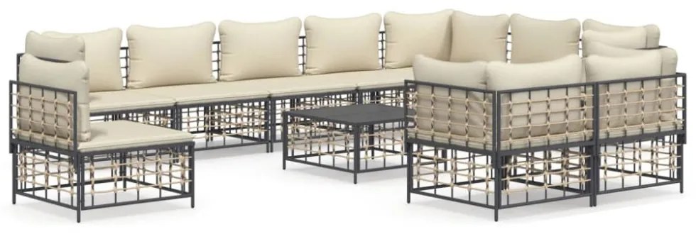 11 részes antracitszürke polyrattan kerti ülőgarnitúra párnával