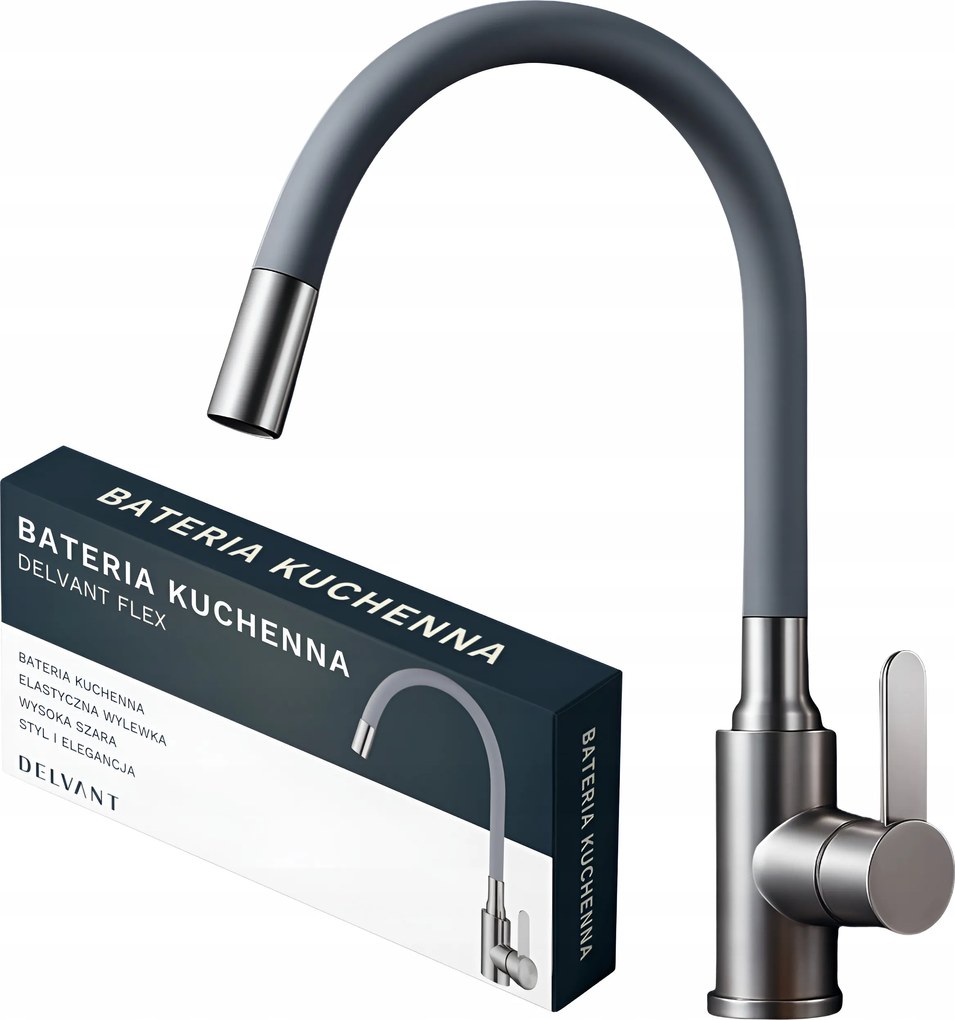 Konyhai Csaptelep Flexibilis Mosogató Kifolyócső Csaptelep Delvant Flex Szürke